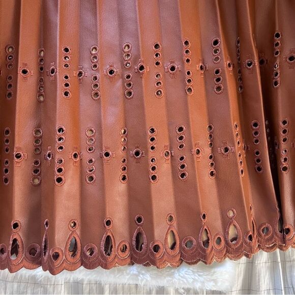 LE SUPERBE PLEATS TO MEET YOU SKIRT BROWN VEGAN LEATHER Medium MSRP $395 NEW - Picture 7 of 8